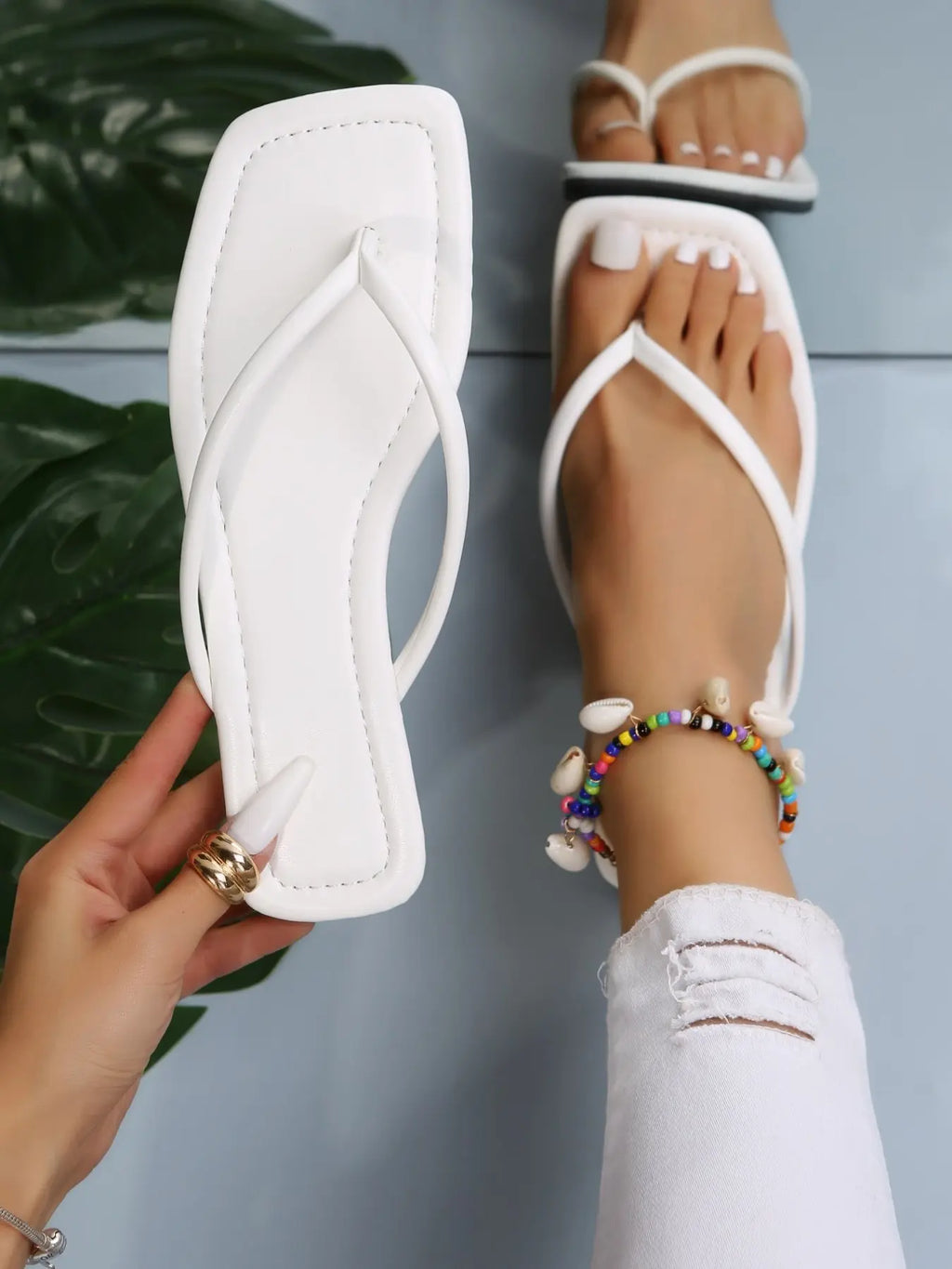 French Style Wedge Thong Sandals