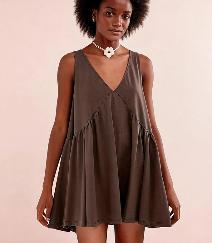 Babydoll Sleeveless V Neck Mini Dress