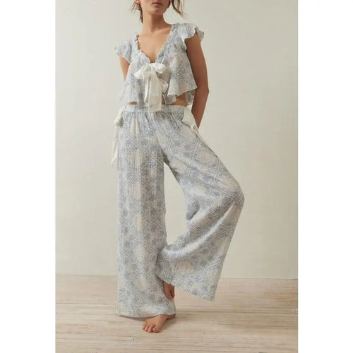 2 Piece Sweetheart Lounge Floral Print Tie Front Set