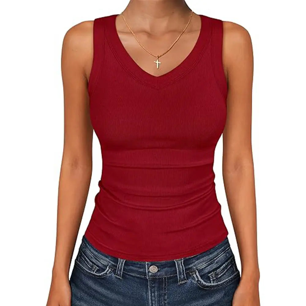 V Neck Thick Ribbed Fitted Tank Basic