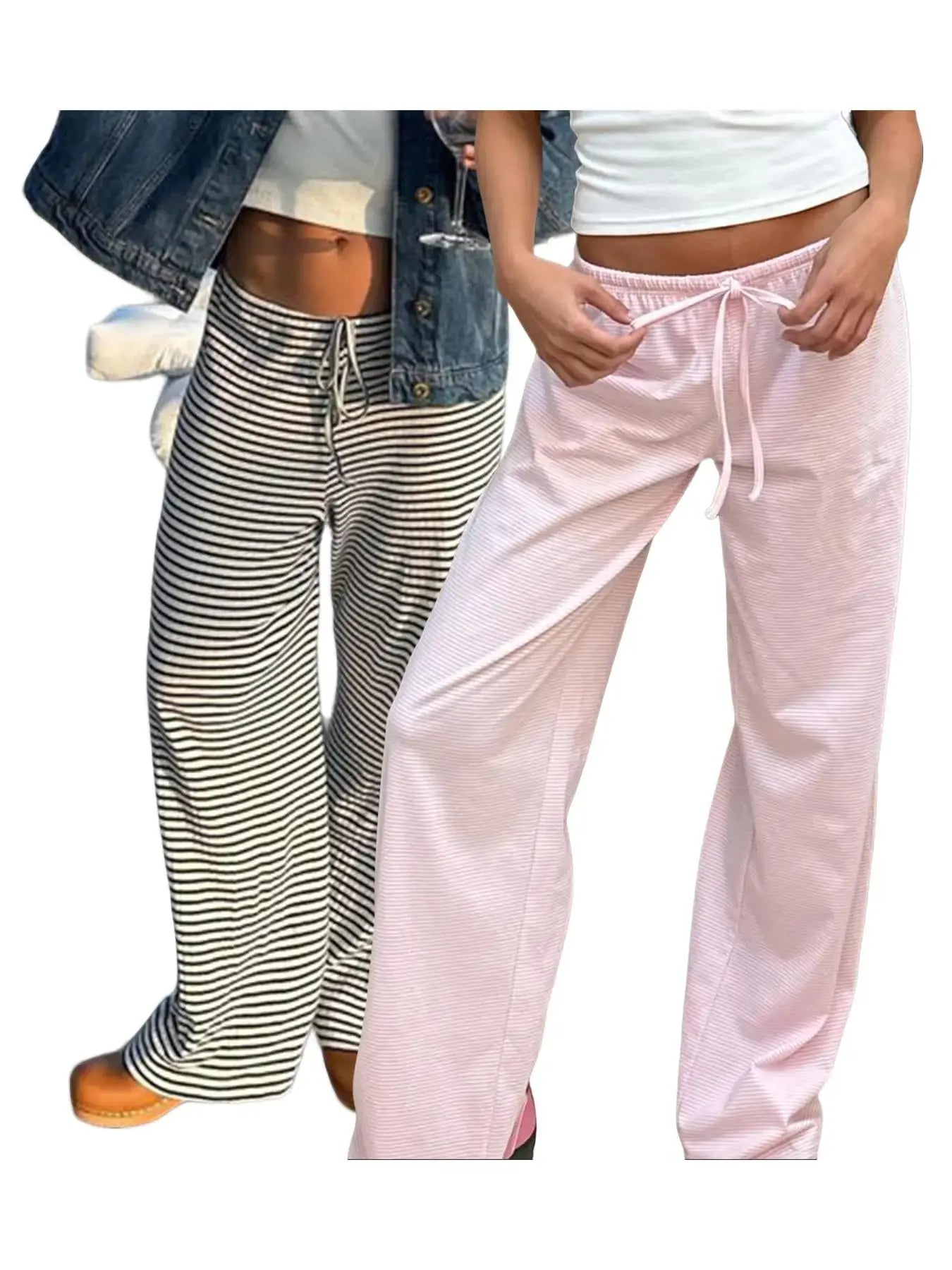 Summer Striped Tie Front Wide Leg Pants