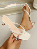 Square Toe Thong Kitten Heels
