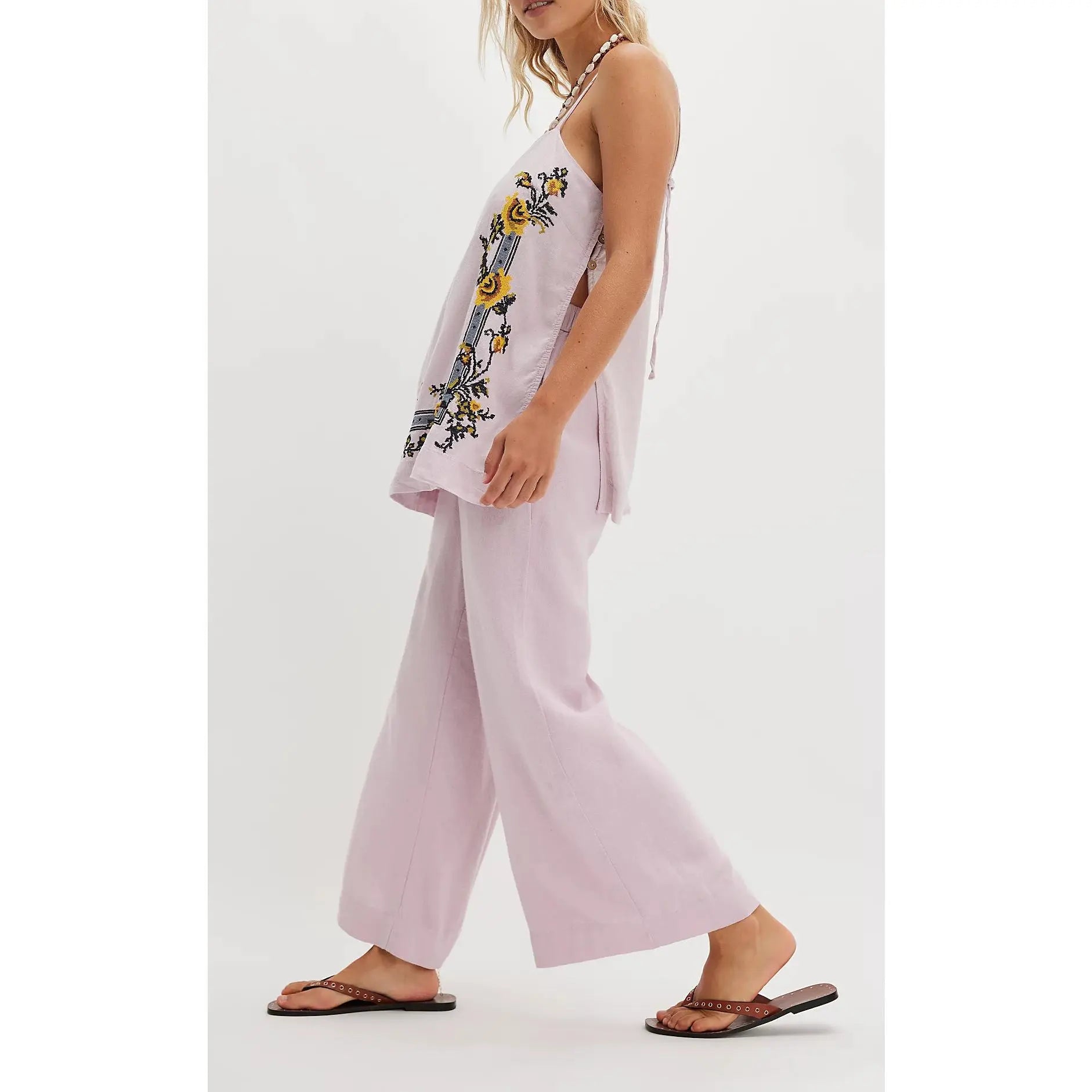 Two-Piece Embroidered Linen Set