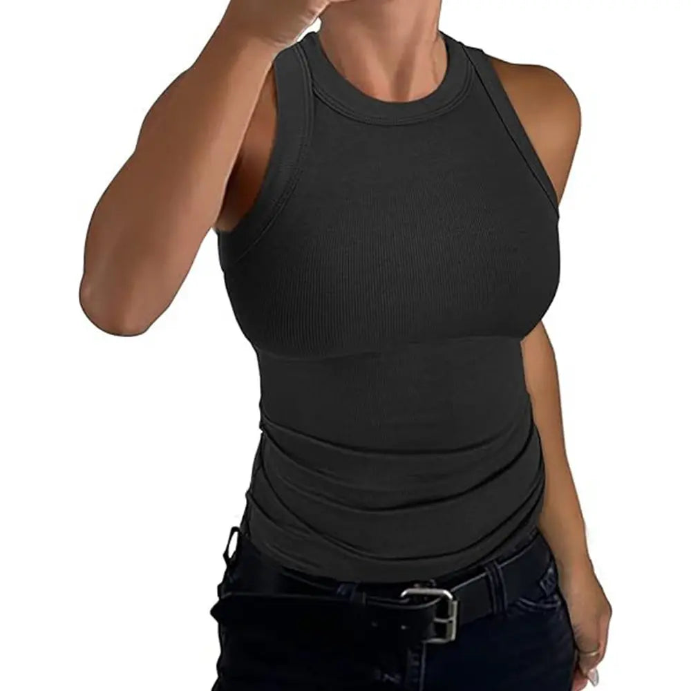High Neck Thick Cotton Ribbed Fitted Tank Basic
