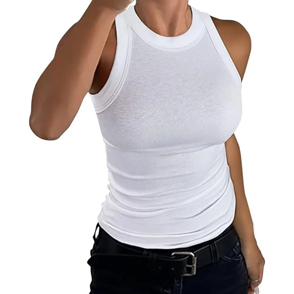 High Neck Thick Cotton Ribbed Fitted Tank Basic