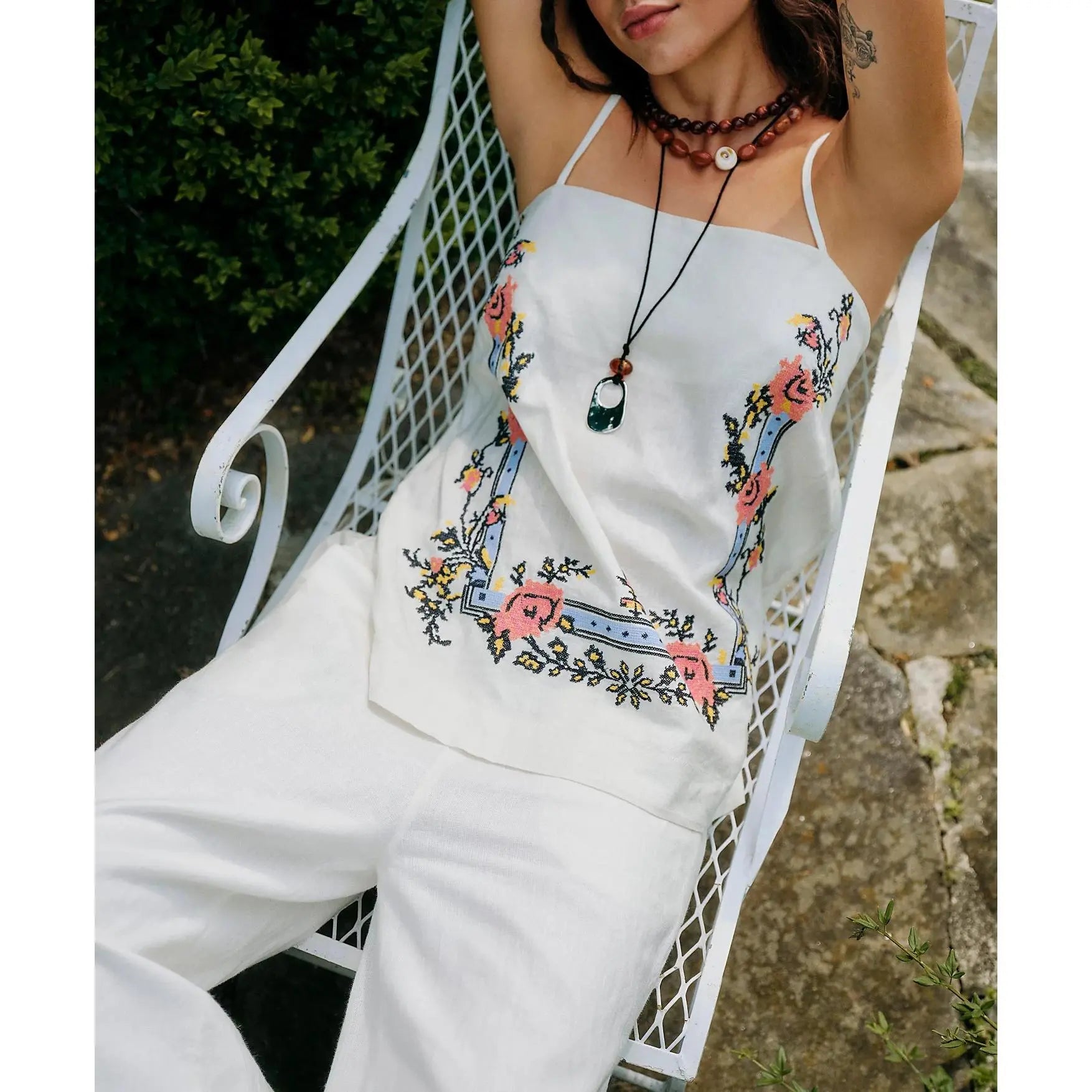 Two-Piece Embroidered Linen Set