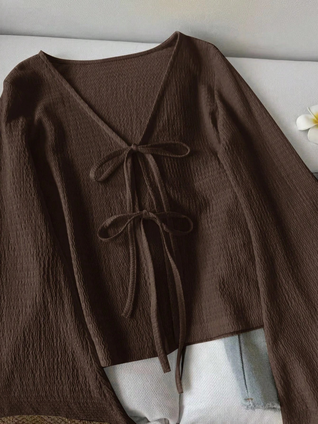 Tie Front Flare Sleeve Blouse 