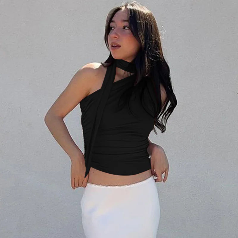 Backless One Shoulder Halter Top