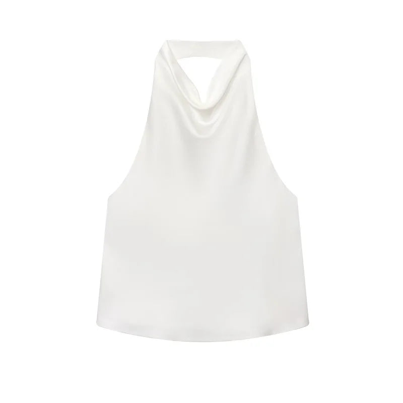 Satin Backless Halter Top 
