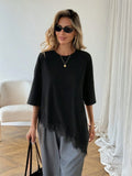 Oversized Lace Trim Loose Fit T-Shirt