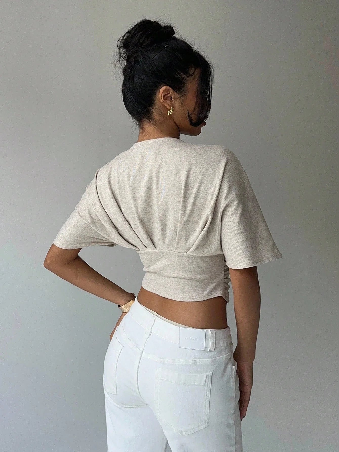 Deep V Short Sleeve Hug Waist T-Shirt