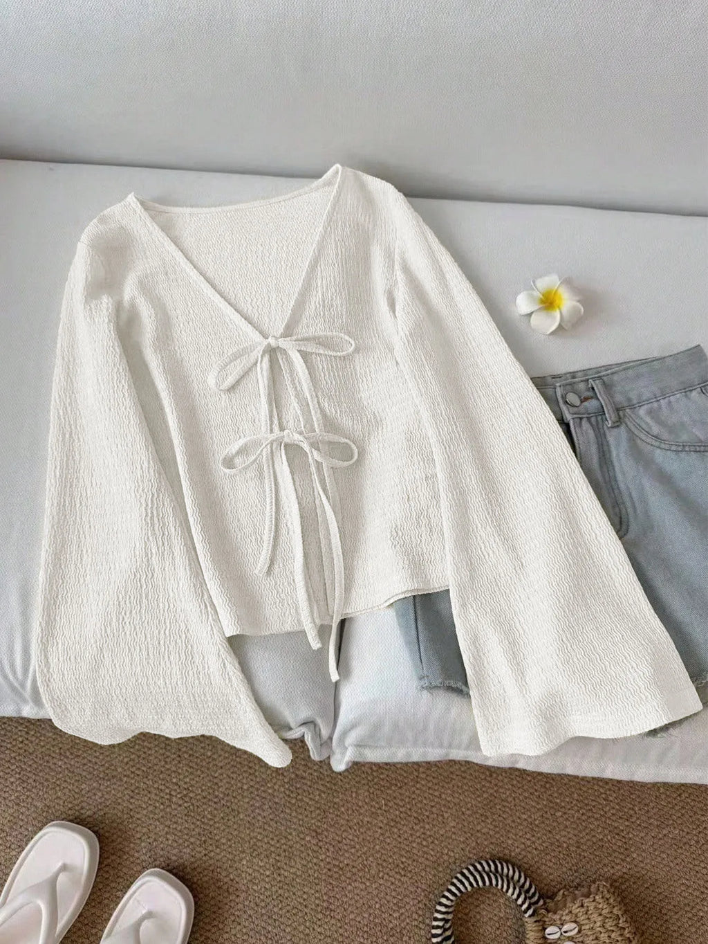 Tie Front Flare Sleeve Blouse 