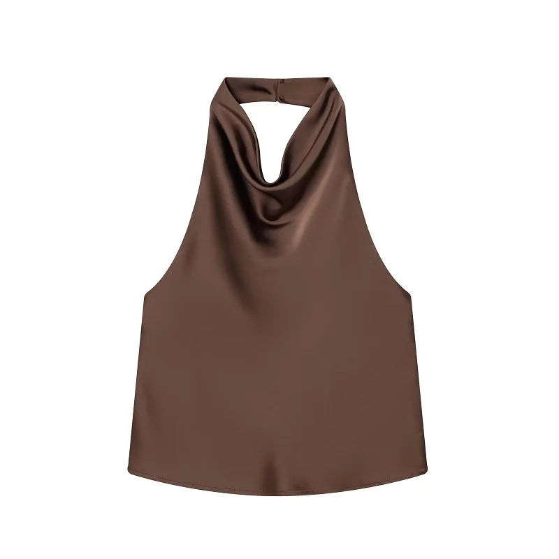 Satin Backless Halter Top 