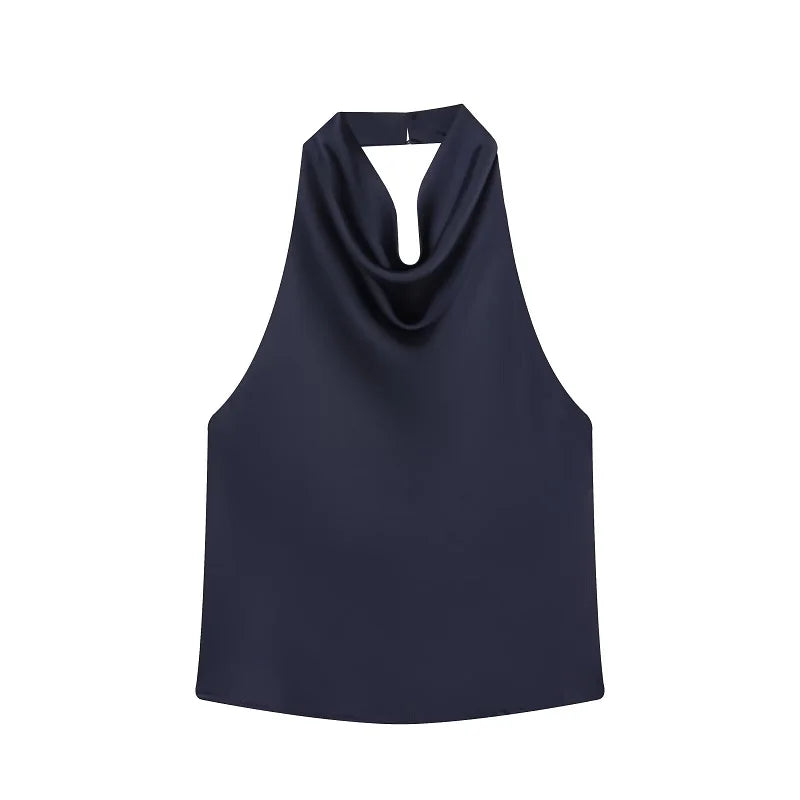 Satin Backless Halter Top 