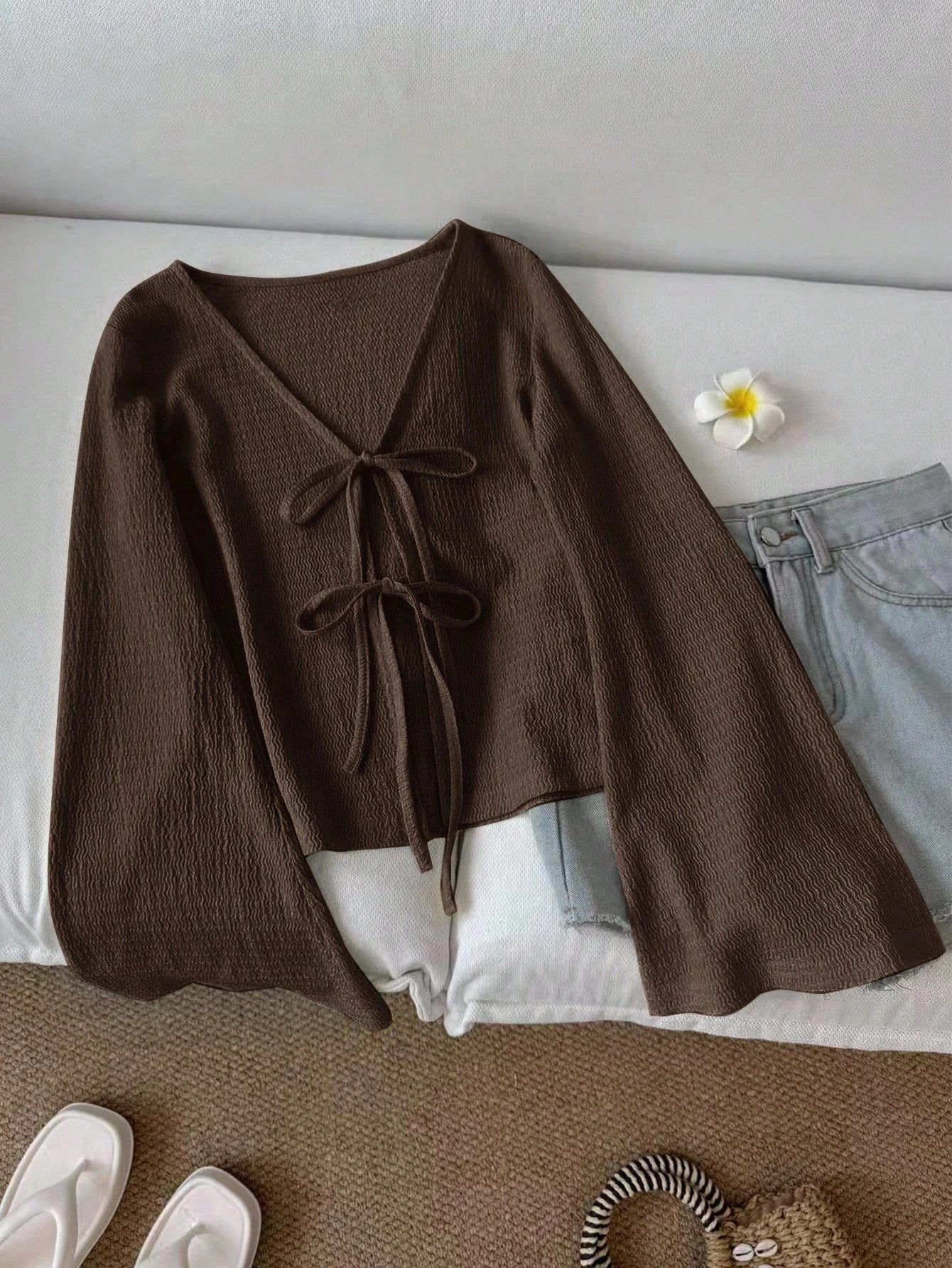 Tie Front Flare Sleeve Blouse 