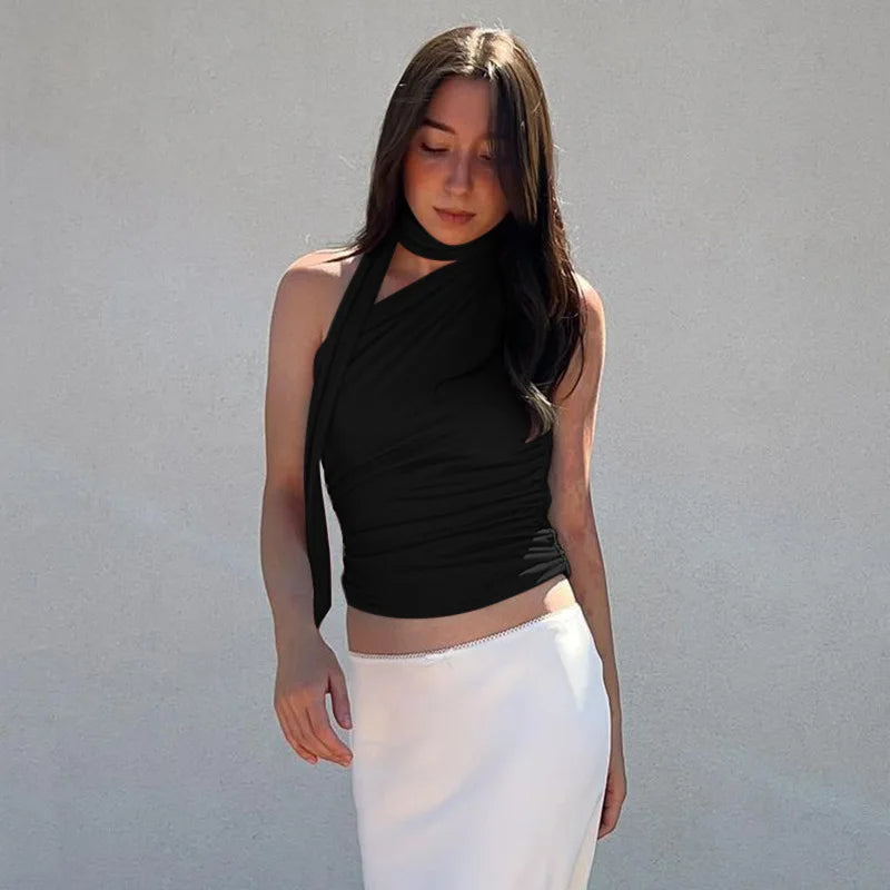 Backless One Shoulder Halter Top