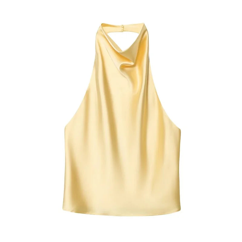 Satin Backless Halter Top 