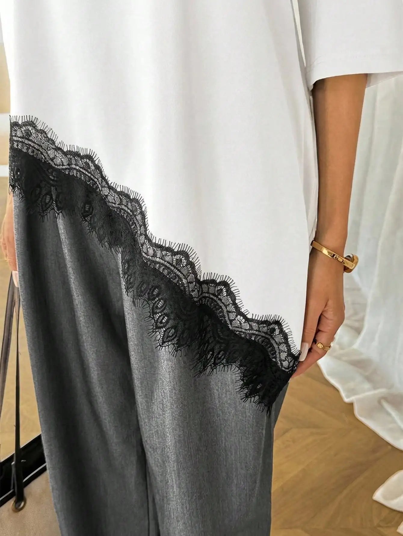 Oversized Lace Trim Loose Fit T-Shirt