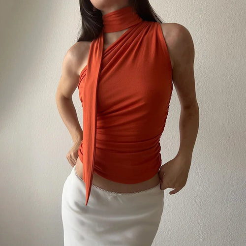 Backless One Shoulder Halter Top