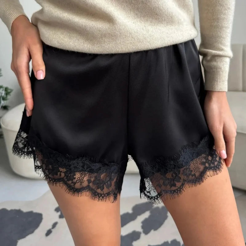 French Lace Satin Shorts