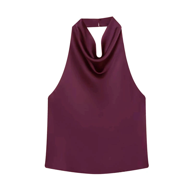 Satin Backless Halter Top 