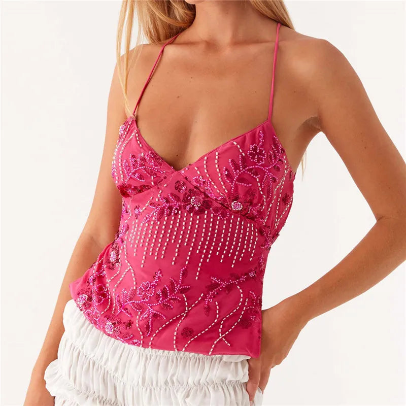 Y2K Sequin Rhinestone Embellished Cami 