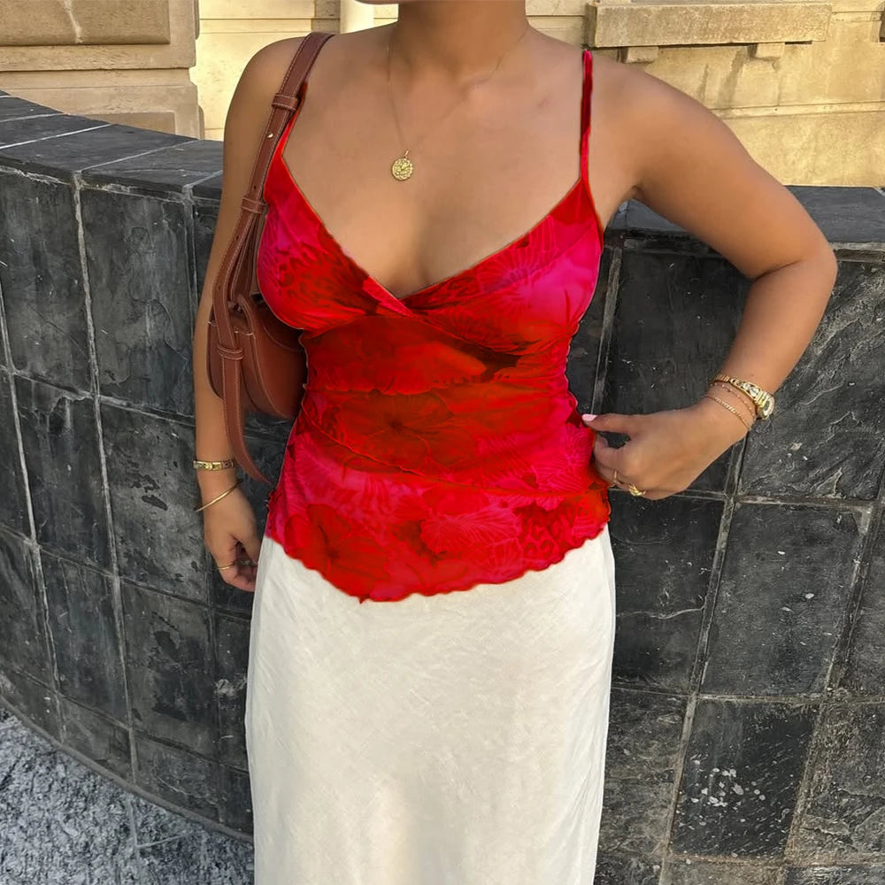 Floral Print Boho Mesh Cami