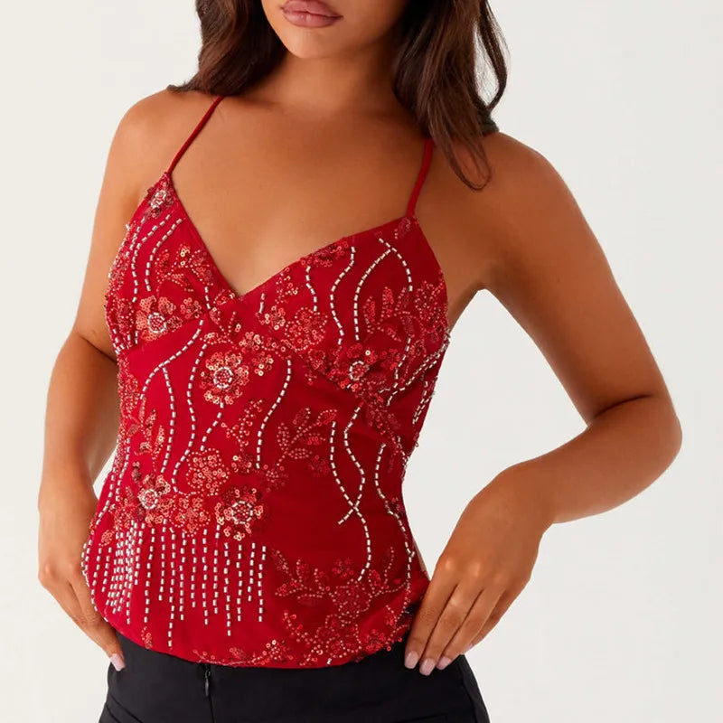 Y2K Sequin Rhinestone Embellished Cami 