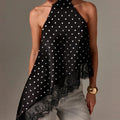 Y2K Mock Neck Lace Asymmetrical Lace Hem Top