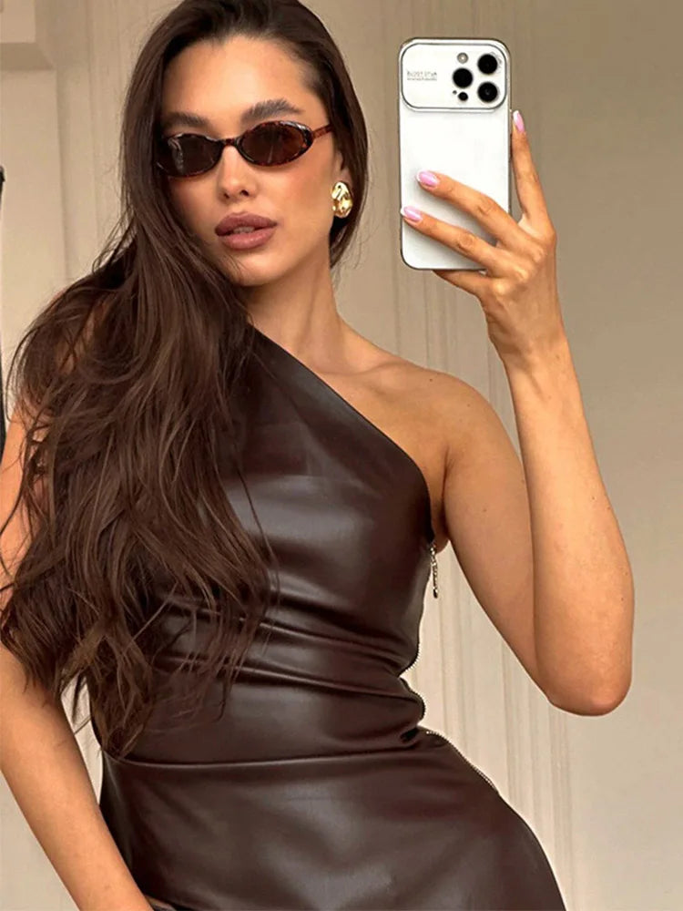 One-Shoulder Asymmetrical Saux Leather Top