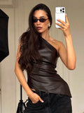 One-Shoulder Asymmetrical Saux Leather Top