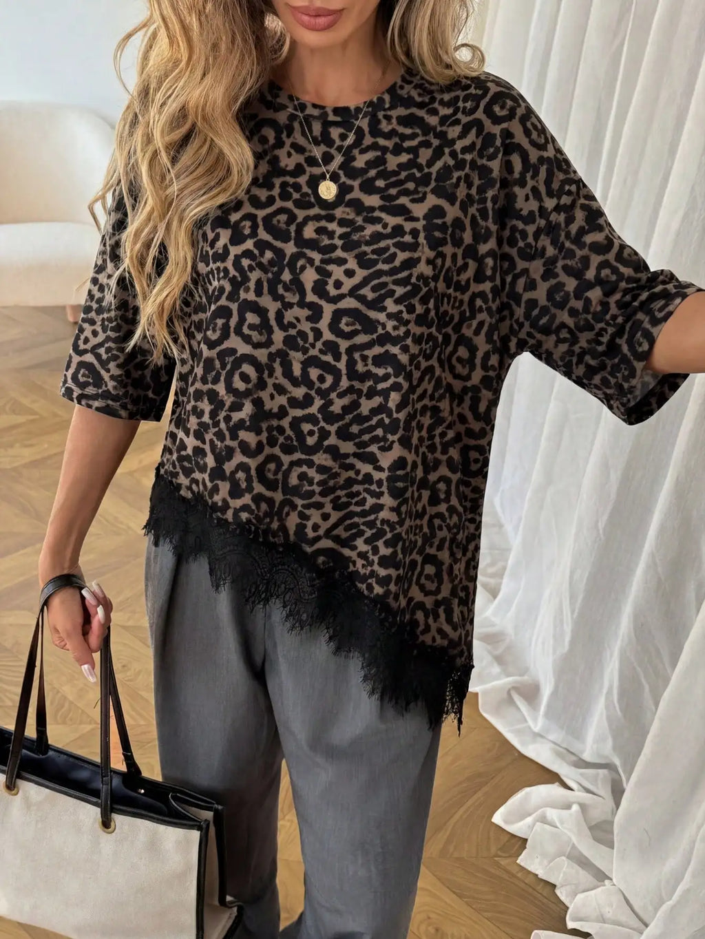 Oversized Lace Trim Loose Fit T-Shirt