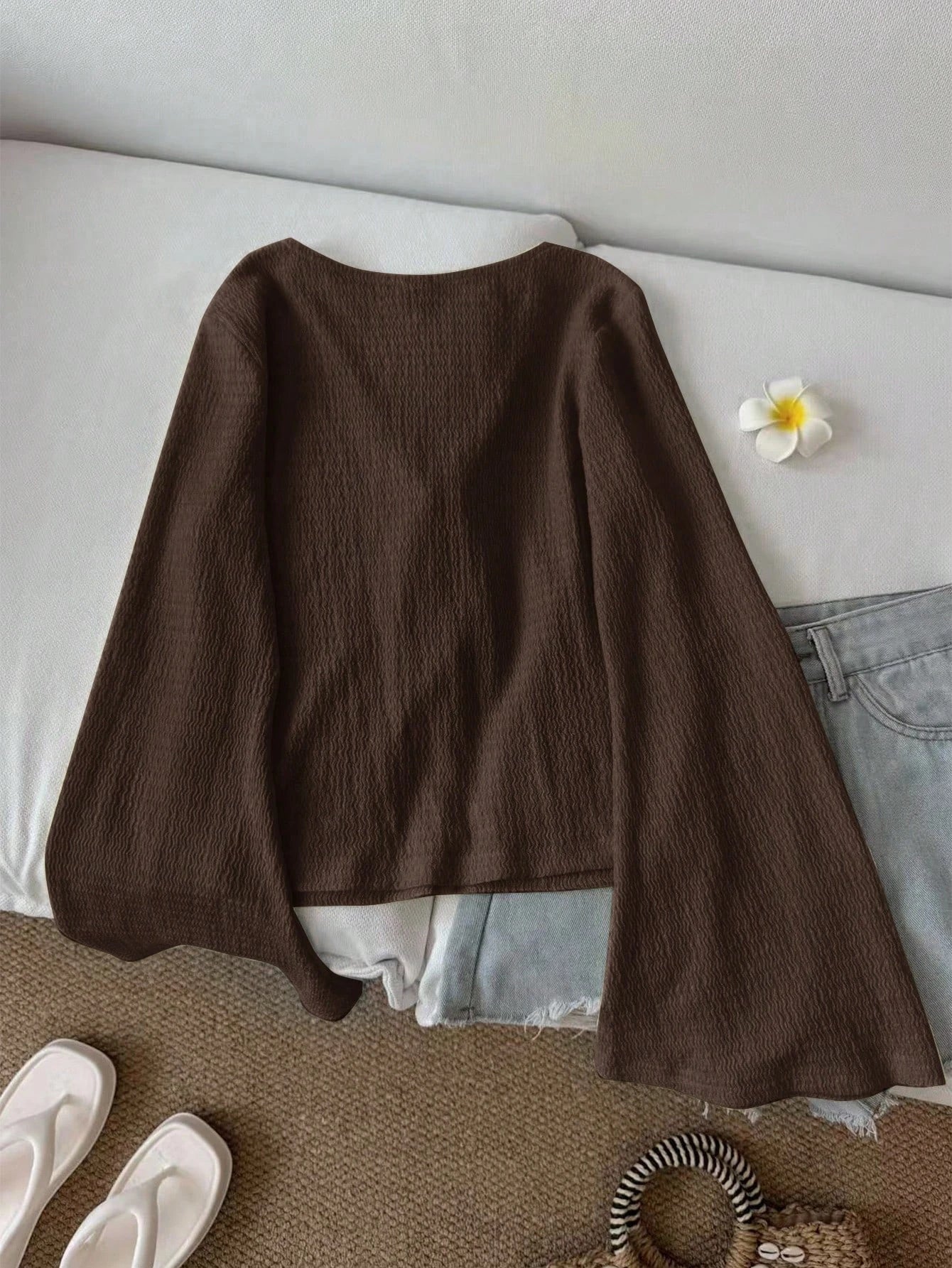 Tie Front Flare Sleeve Blouse 