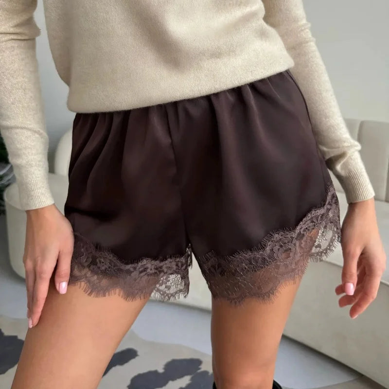 French Lace Satin Shorts