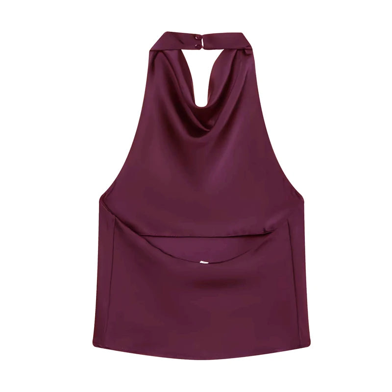 Satin Backless Halter Top 