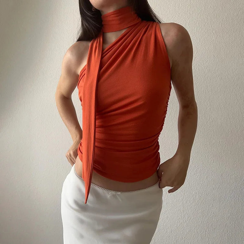 Backless One Shoulder Halter Top