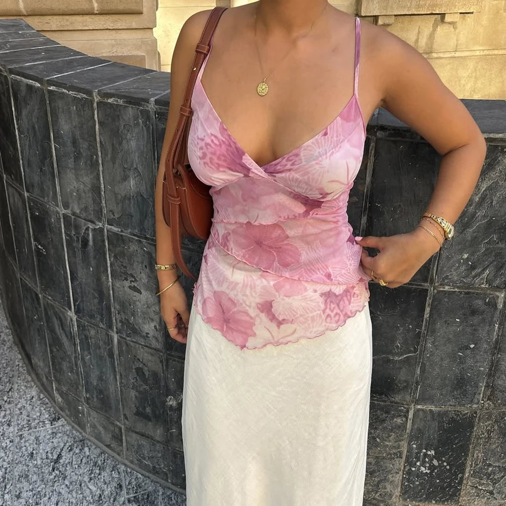 Floral Print Boho Mesh Cami