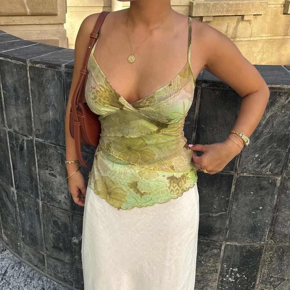 Floral Print Boho Mesh Cami