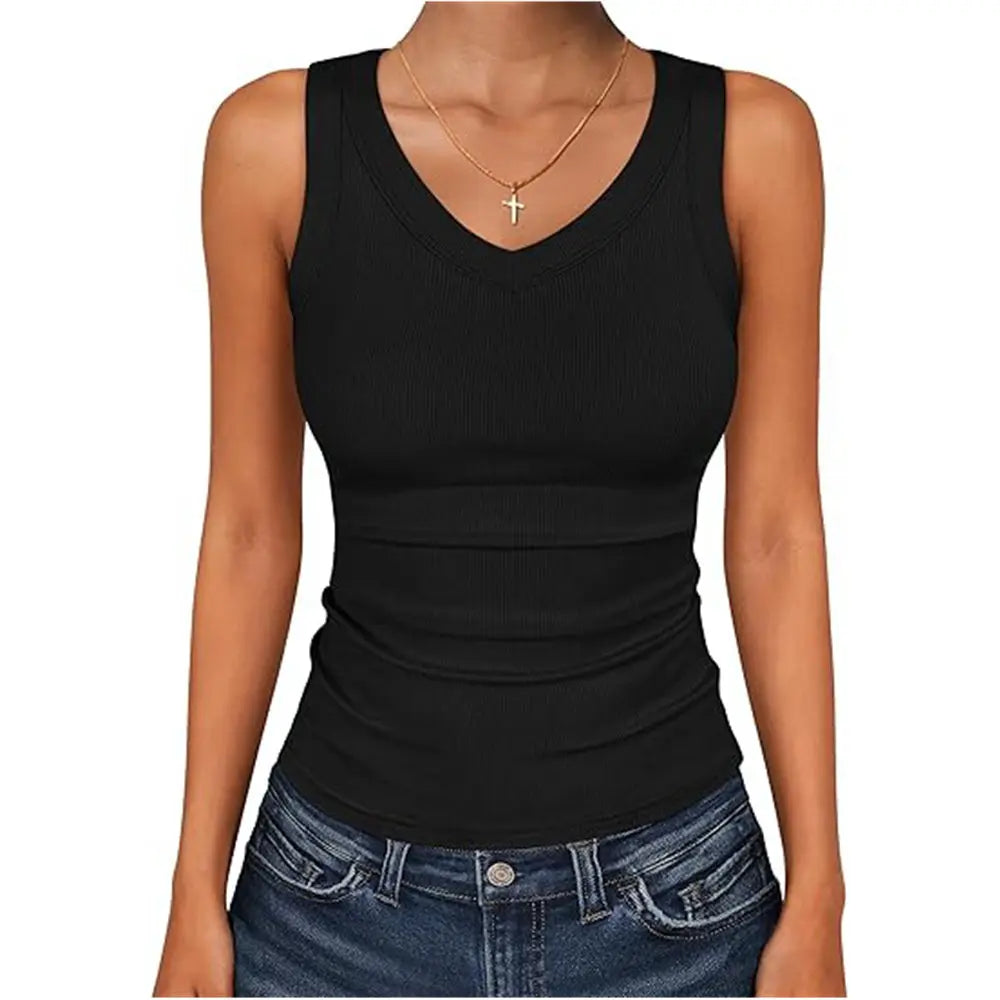 V Neck Thick Ribbed Fitted Tank Basic