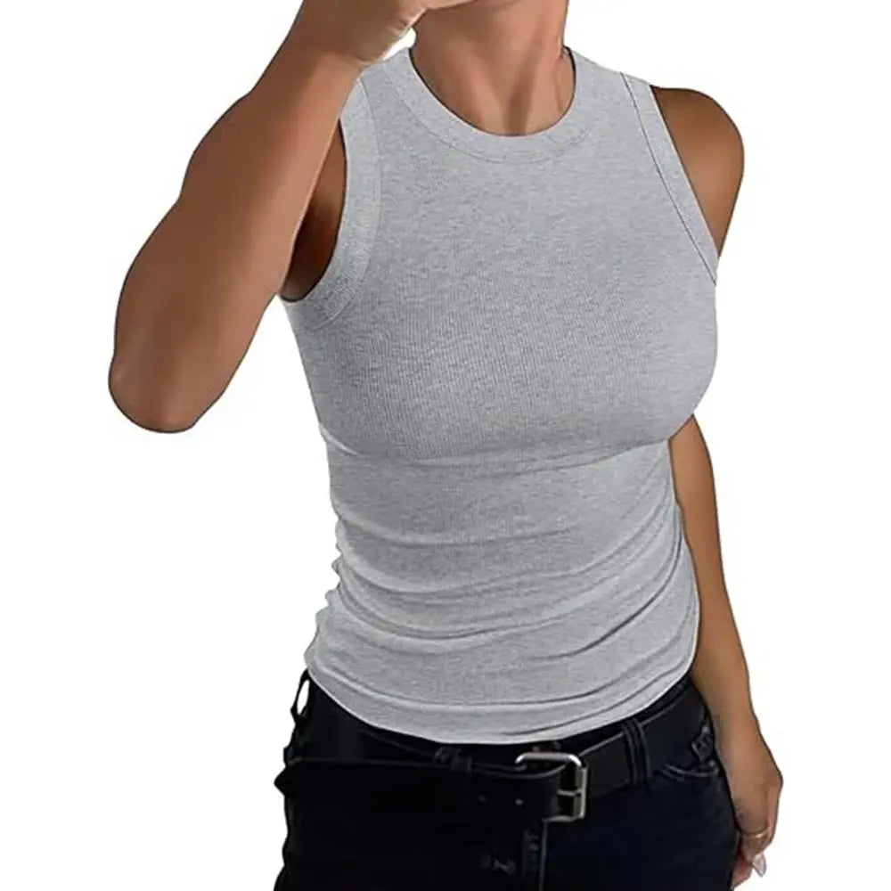 High Neck Thick Cotton Ribbed Fitted Tank Basic