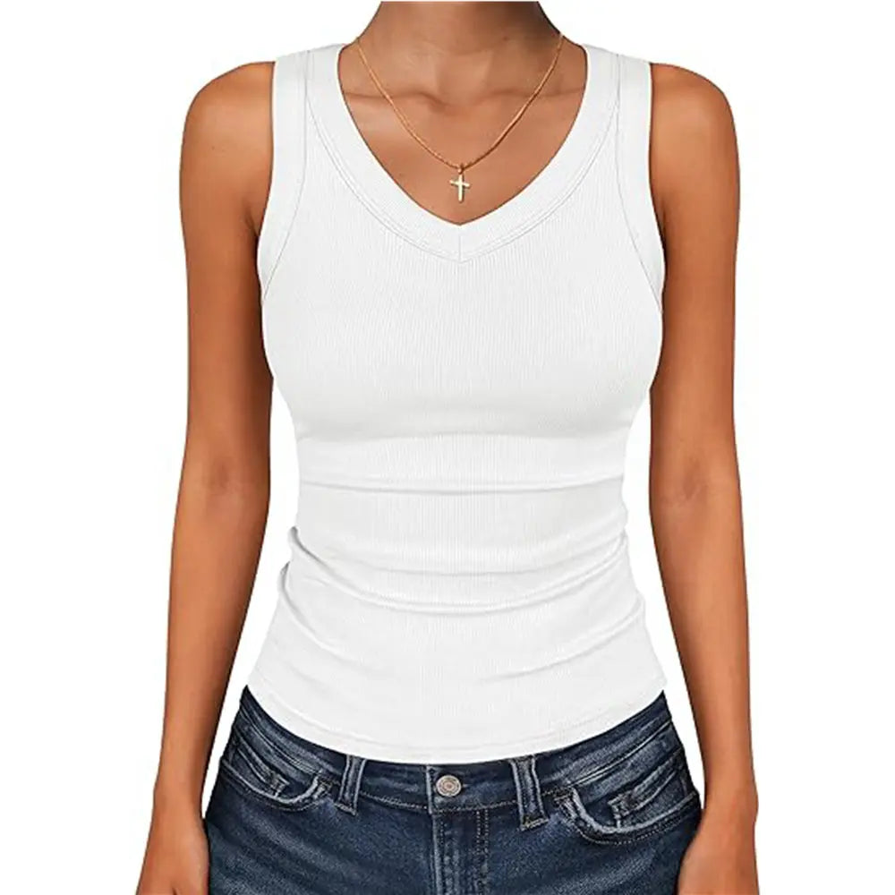 V Neck Thick Ribbed Fitted Tank Basic