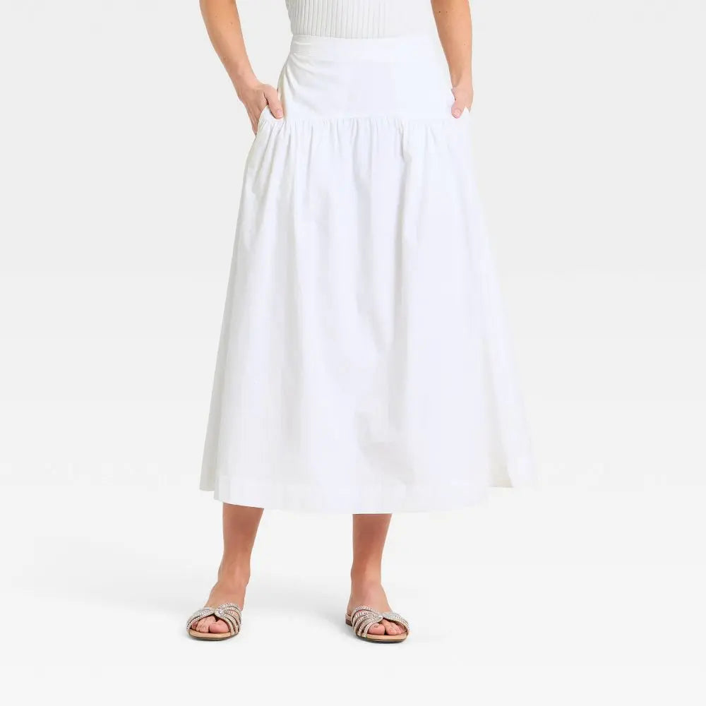 Luxe Linen Drop Waist Midi Skirt